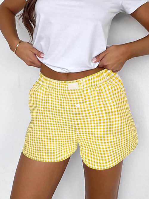 Image de Shorts à Carreaux Rouge & Bleu - Style Décontracté Été