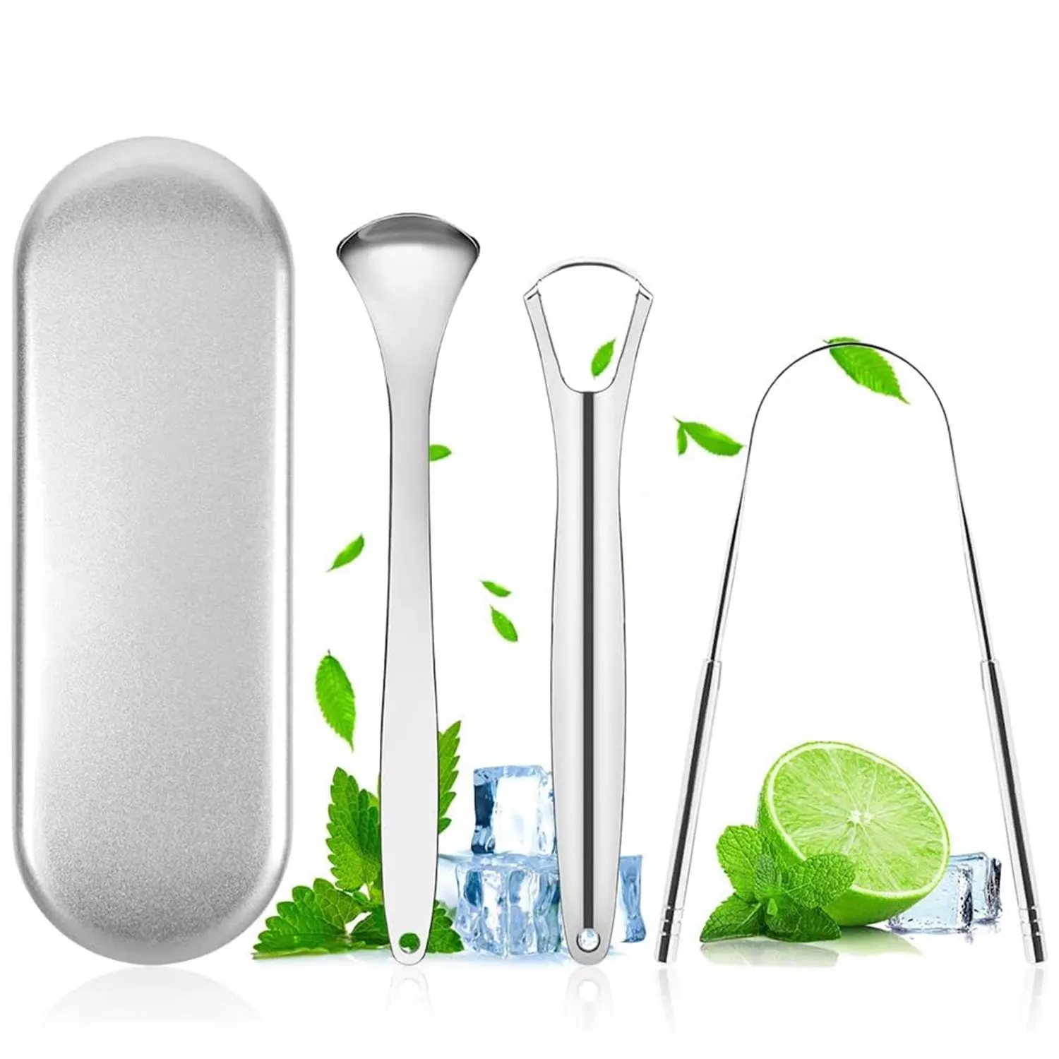 Image of Natural Stainless Steel Tongue Scraper Set – Premium Oral Hygiene Tool for Adults and Kids, Portable Metal Tongue Cleaner for Fresh Breath and Healthy Mouth