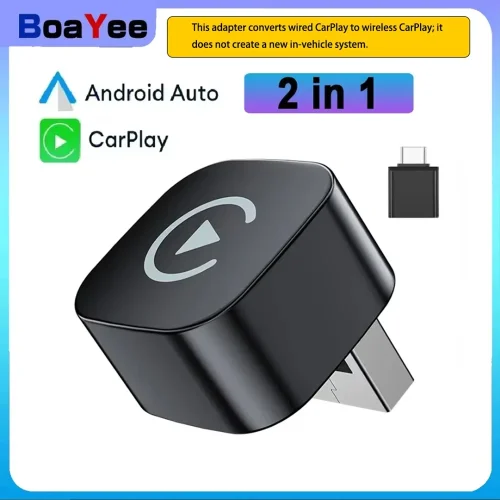Afbeelding van 2-in-1 Draadloze CarPlay Adapter voor iPhone en Android Auto – Apple CarPlay & Android Auto met Mini USB AI Box voor Toyota, Volvo, Hyundai