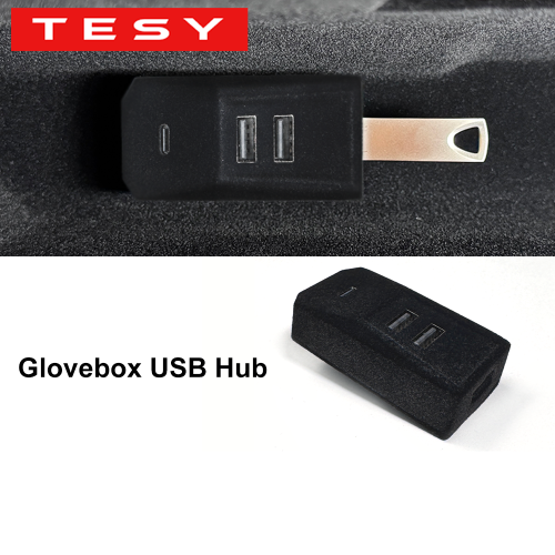 Zdjęcie Hub USB do Schowka w Tesla Model Y i Model 3 – Rozdzielacz Portów Type-C z Stacją Dokującą i Transmisją Danych dla Juniper 2025 i Highland 2024