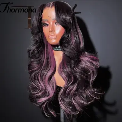 Image de Perruque Synthétique Ombre Blond Miel avec Dentelle Frontale