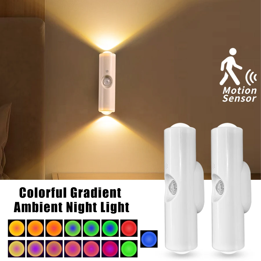 Image of LED Motion Sensor Night Light RGB Colors Changing Wireless Wall Lamp Rechargeable Magnetic Sunset Lamp for Bedroom Living Room