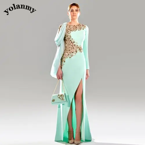 Image de Robe de soirée élégante pour maman - Fente trompette avec appliques