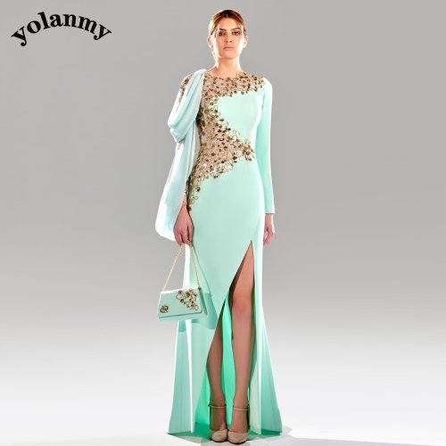 Imagen de Vestido de Noche Elegante con Apliques y Hendidura para Madre de la Novia, Cuello Joya, Diseño Trompeta, Personalizado