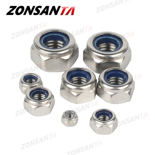 Imagen de Tuercas de Seguridad Hexagonales con Contrapunto de Nailon en Acero Inoxidable AISI 304 - DIN 985 - Tamaños M2 a M20 - Antideslizantes para Aplicaciones Industriales y Domésticas