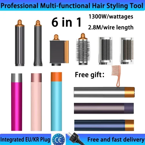 Bild von 6-in-1 Haarstyler mit 1300 Watt Leistung – Kombi-Fön, Glätteisen und Lockenstab für zu Hause und im Salon