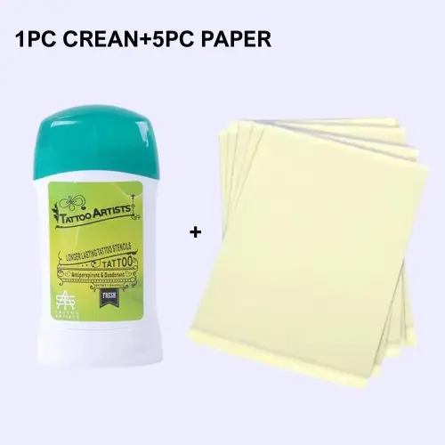 Crème et 5 feuilles de papier