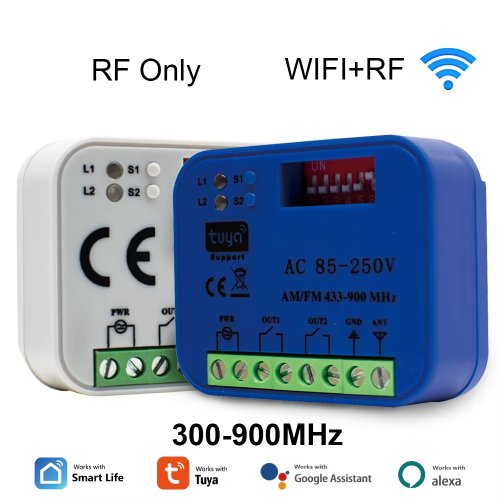 Imagen de Abridor de puerta de garaje, 2 canales, 433-868MHz, WIFI, aplicación Tuya Smartlife, receptor de Control remoto, controlador, interruptor de encendido y apagado inteligente