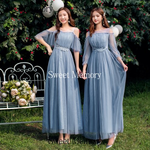 Image of Elegant Long Bridesmaid Dresses in Pink, Champagne, Grey & Blue – Perfect for Wedding Parties, Prom, Graduation, and Bridal Events