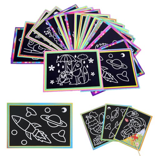 Imagen de Set de 10 Pinturas para Rascar para Niños – Juguetes Educativos de Dibujo Coloridos, Actividades Creativas DIY, Arte con Papel, Regalo Ideal para Cumpleaños
