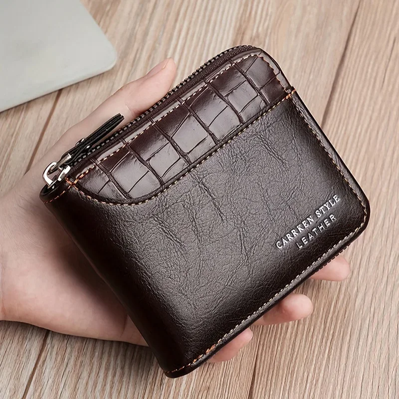 Imagen de Cartera de Cuero para Hombre con Cremallera y Protección RFID - Monedero Elegante con Bolsillo para Monedas y Tarjetero de Lujo