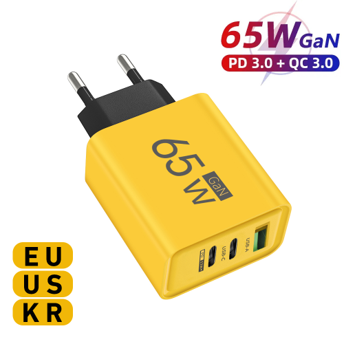 Imagen de Cargador USB-C de 65W con Tecnología GaN, 3 Puertos Tipo C PD, Carga Rápida 3.0 para Teléfonos Móviles iPhone, Xiaomi, Samsung, Huawei