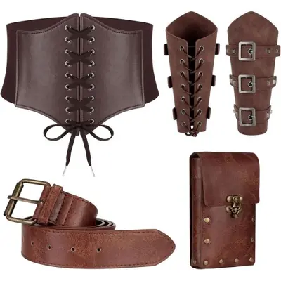 Image de Ensemble Renaissance Médiéval 5 Pièces - Ceinture, Corset, Portefeuille & Accessoires
