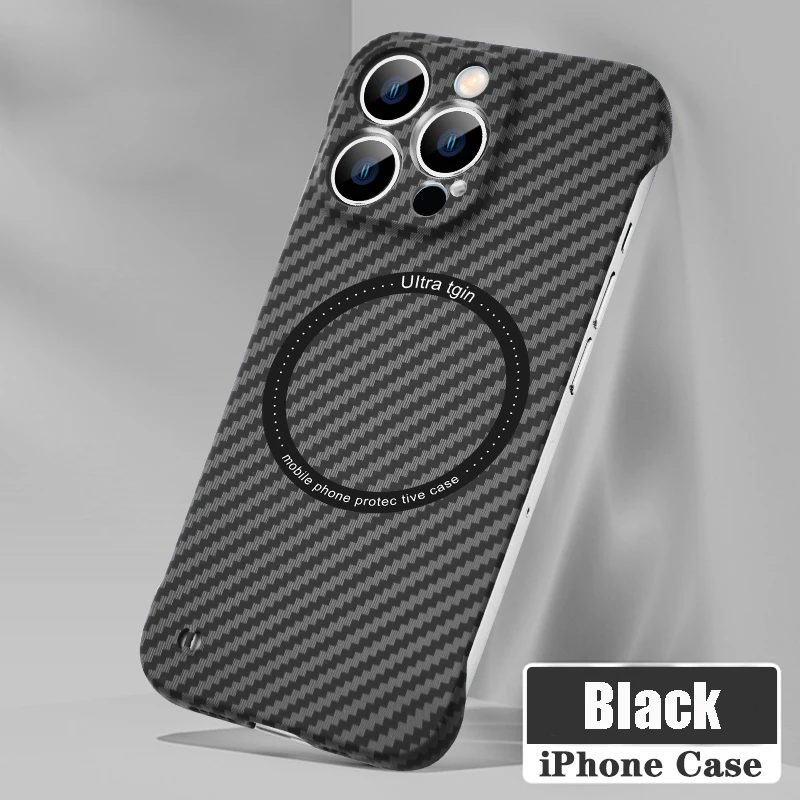 Imagen de Funda magnética ultrafina de fibra de carbono para iPhone 17 Air 16 15 14 13 11 12 Pro Max Plus para carga Magsafe cubierta dura sin marco
