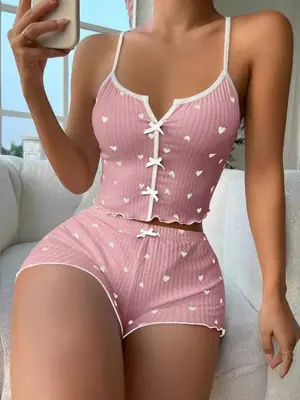 Pyjama Femme Coeur Imprimé - Doux & Glamour