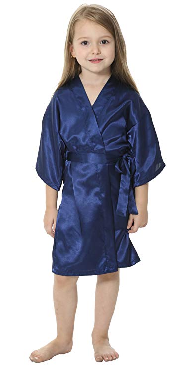 Immagine di Vestaglia kimono in rayon di raso solido per bambini, damigella d'onore, accappatoio solido, camicia da notte per bambini, vestaglia da notte