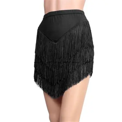 Image de Jupe de Danse Latine à 3 Couches avec Pompons