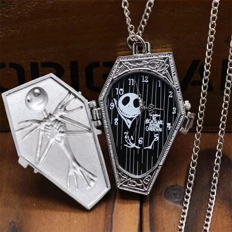 Image of Elegant Halloween-Themed Antique-Style Vintage Quartz Pocket Watch Pendant Necklace with Chain – Exquisite Timepiece for Men and Women as a Unique Gift