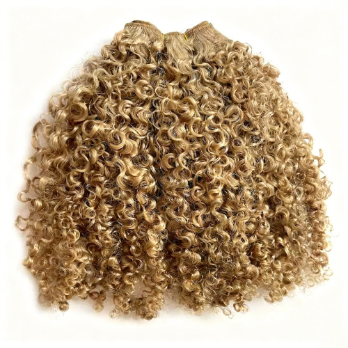 Immagine di Estensioni di Capelli Umani Vergini Afro Kinkly Curly Deep Curl: Biondo Europeo Russo, 27 Fasci per Volume e Stile Naturale