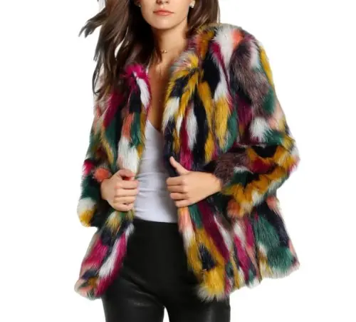 Image de Manteau Fausse Fourrure Multicolore Long & Shaggy