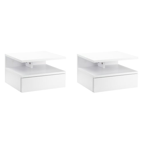Imagen de Set de 2 Mesitas de Noche Flotantes Homcom con Cajón y Estante, Diseño Moderno y Práctico para Dormitorio o Sala