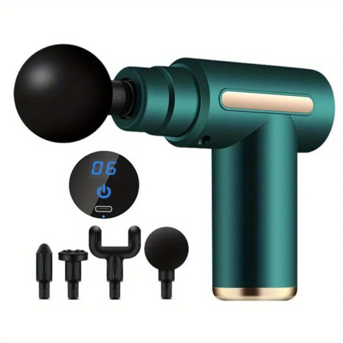 Immagine di Pistola per Massaggio Fasciale Portatile con Tecnologia a Percussione Elettrica, Touch Screen LED e 4 Testine Interchangeabili per Rilassamento Muscolare Profondo