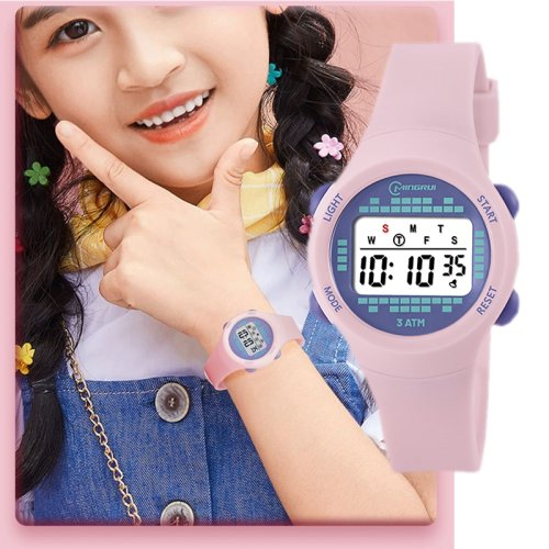 Immagine di Orologio Digitale Sportivo per Bambini e Ragazze con Cinturino in Silicone Rosa, Impermeabile 30M, Cronometro Elettronico da Polso