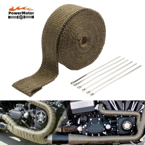 Afbeelding van Thermische Isolatieband voor Motorfiets Uitlaat en Demper – Glasvezel Warmtebescherming met Roestvrijstalen Band 5 cm x 5 m