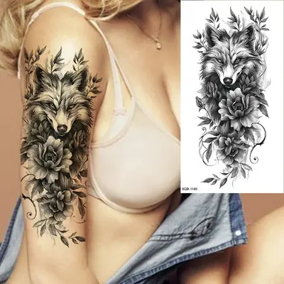 Image de Tatouage Temporaire Femme - Renard, Papillon, Fleur de Feu & Plus