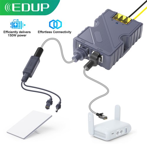 Bild von EDUP SK0089 Starlink Mini 150 W POE und 100 W isolierter Gigabit-POE-Splitter mit DC- und RJ45-Schnittstelle 1000 Mbit/s für tragbare Mini