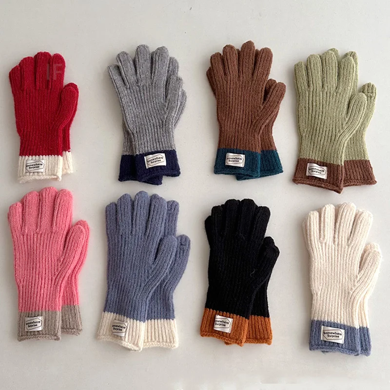 Image of Cozy Winter Wool Kids Gloves – Thick Plush Furry Full Finger Knitted Mittens for Children & Babies, Warm Hand Protection for Autumn and Outdoor Activities (Ages 6-12)
