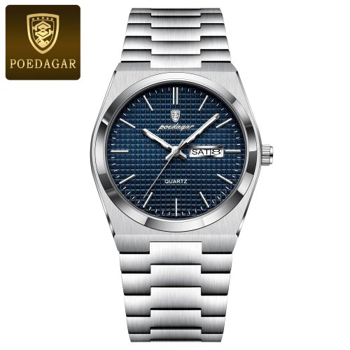 Image of POEDAGAR Luxury Business Men's Quartz Watches Date Week Man Stainless Steel Watch Waterproof Luminous Fashion Men Wristwatch+Box