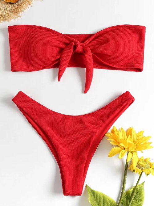 Image of Elegant Brazilian-Style Low Waisted Thong Bikini Bottoms in Solid Red, White & Black – Push-Up Swimwear for Beach and Poolside Summer Fashion