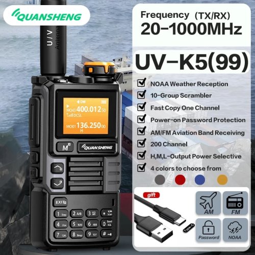 Immagine di Quansheng UV-K5 Walkie Talkie 5W Air Band Radio Tyep C Carica UHF VHF DTMF FM Scrambler NOAA Frequenza wireless Radio CB bidirezionale