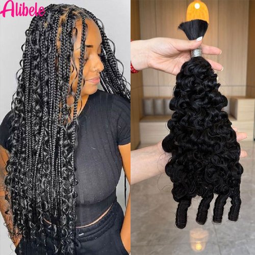 Image of Alibele Hair Bulk Hair For Braiding 100% Real Human Hair Burmese Curly Hair For Boho Braids 12A Grade Hair 95g-105g NaturalColor