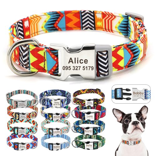 Imagen de Collar de Nylon Ajustable para Perros y Gatos con Placa de Identificación Personalizada y Hebilla Grabada con Nombre – Seguro, Duradero y Antipérdida para Mascotas de Todo Tamaño