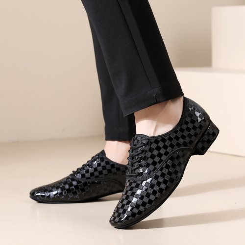 Zdjęcie Męskie buty do tańca latynoamerykańskiego z naturalnej skóry, gumowa żełzana podeszwa, czarne, obcasy 3 cm – idealne do salsa, tango, walca, jazzu i tańców charakterystycznych