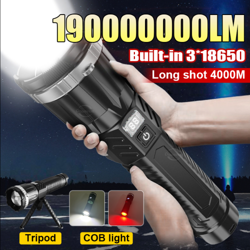 Immagine di Torcia LED Super Potente 19.000.000 lm con 3 Batterie 18650 Ricaricabili – Lanterna da Campeggio ad Alta Luminosità con Apertura Ampia e Tecnologia COB
