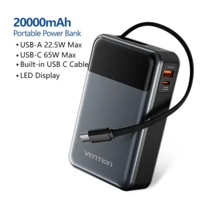 Image de PowerBank 20000mAh USB-C Intégré - Charge Rapide 65W