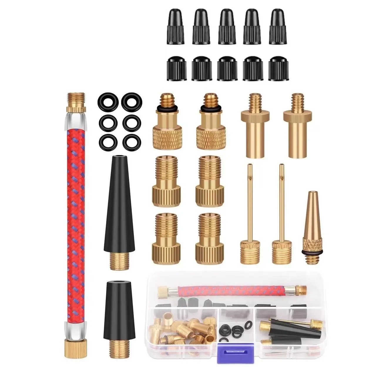 Afbeelding van 21-30 stuks fietsband inflator buis naald luchtslang adapter kit met pompconnectoren voor fiets, basketbal en andere sportballen – Compleet reparatiekit voor alle kleppentypen