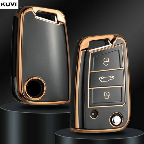 Afbeelding van TPU Auto Flip Sleutelhuls met Beschermhoes voor Volkswagen Golf 7 MK7, Tiguan MK2, Seat Ateca, Leon FR2, Ibiza, Skoda Octavia A7