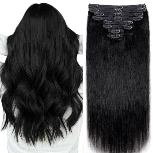 Image of Seamless Clip-In Human Hair Extensions – Straight Brazilian Remy Real Natural Hair, 8-Piece Set, 120g, Effortless Volume & Length