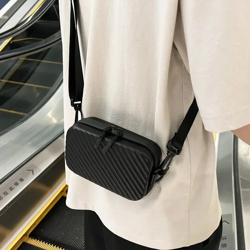 Image of Stylish Unisex Diagonal Striped Shoulder Bag in Soft PU Leather – Lightweight Messenger Bag for Men and Women