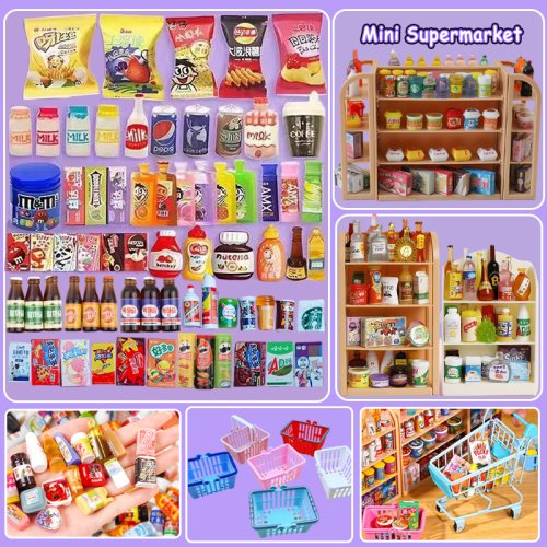 Imagen de Casa de muñecas para niños, supermercado en miniatura, comida, botella de bebida, muebles, carrito de mano, juguete, casa de muñecas, tienda, juego de Cosplay, casa de juegos para bebés, fiesta