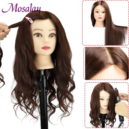 Imagen de Cabeza de Maniquí con Cabello Humano Mezclado 85% de 60 cm para Entrenamiento Profesional en Estilismo y Peluquería