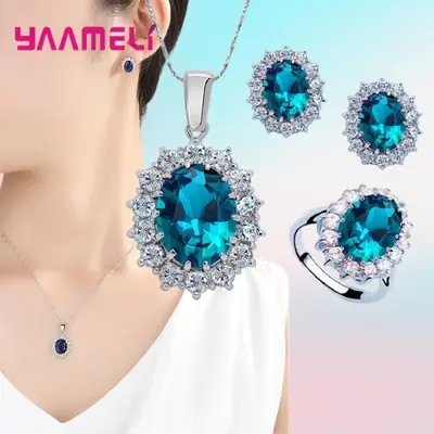 Image de Ensemble de Bijoux Princesse en Argent Sterling 925 - Collier, Boucles d'oreilles & Bague
