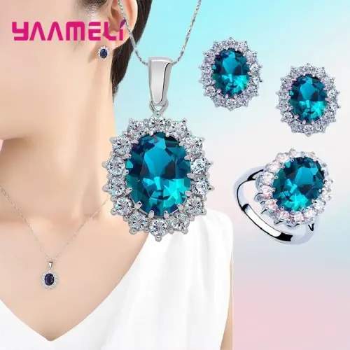 Image de Ensemble de Bijoux Princesse en Argent Sterling 925 - Collier, Boucles d'oreilles & Bague
