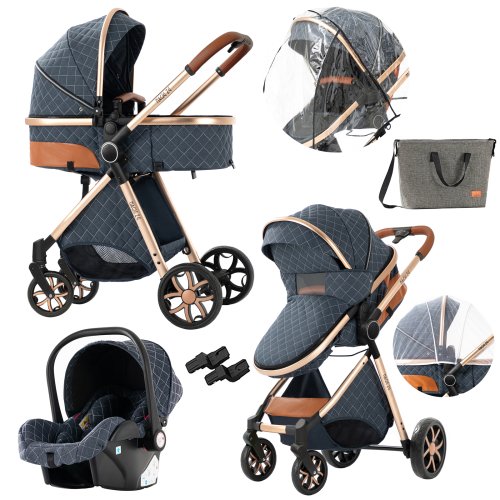 Afbeelding van Lichtgewicht 3-in-1 Kinderwagen met Wieg & Autostoel
