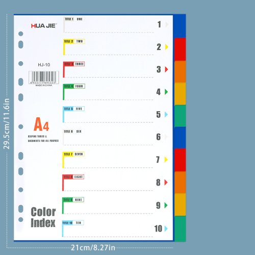 Afbeelding van A4 kleurrijke plastic afscheiders van Huajie - 10/12/21/31 stuks, perfect voor het sorteren van kantoormap, studentenorganisatie!