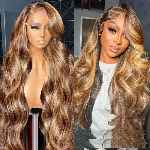 Image de Perruque Lace Frontal 100% Cheveux Naturels - Blond Miel Body Wave